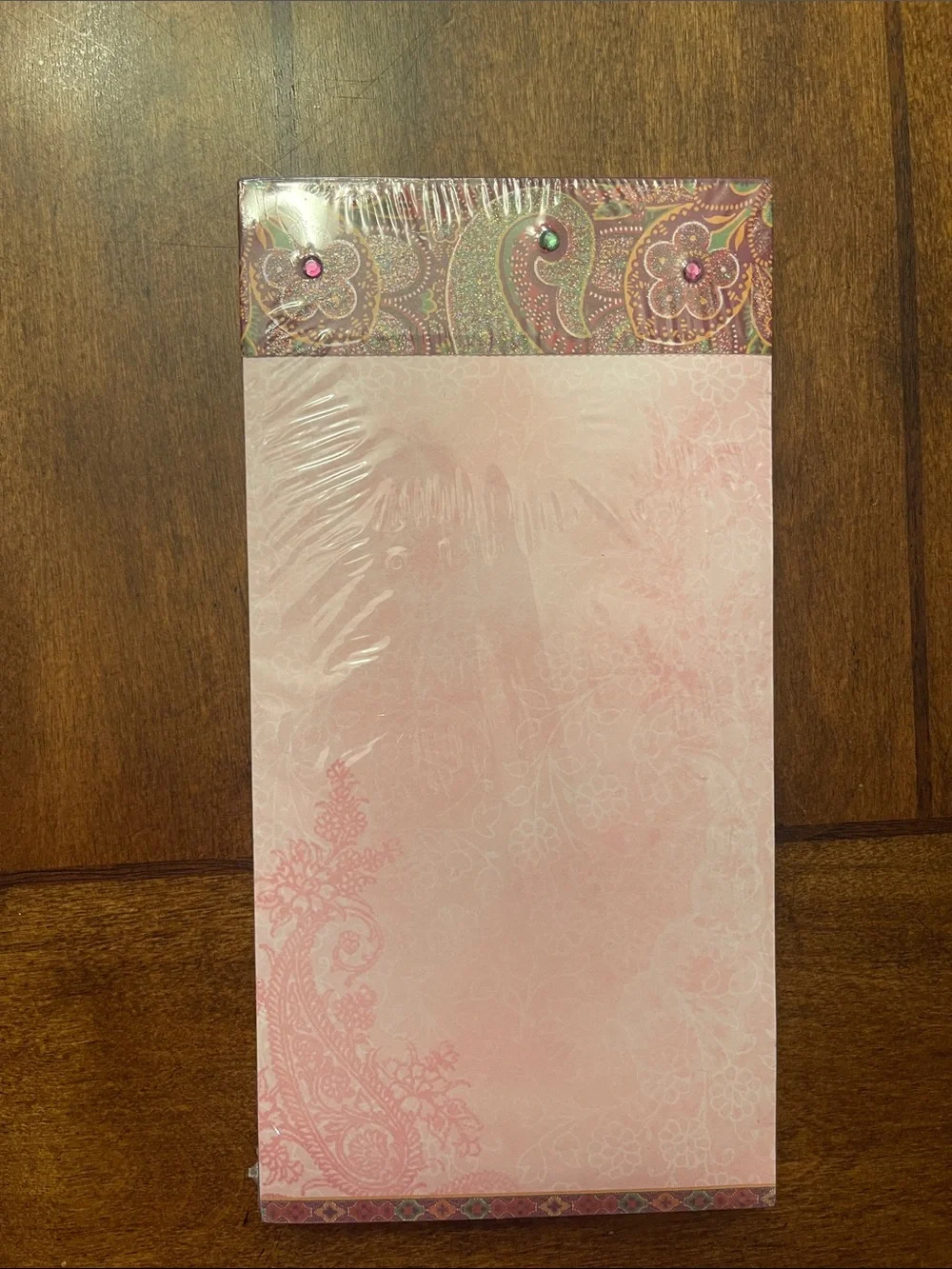 Punch Studio Pink Paisley Decorative Notepad with Gem Accents